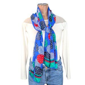 Baar Beards Vintage Silk Blue Multicolor Polkadot Geometric Print Scarf 56"x11"